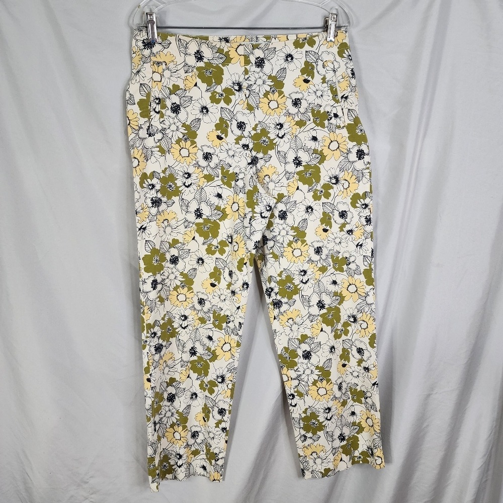 Vintage! DAVID BROOKS Size 10 Floral Cotton Blend Twill‎ Side Zip Ankle Pants